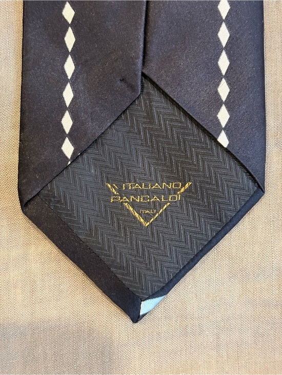 Vintage Vitaliano Pancaldi Men Silk Tie Blue Black Silver Geometric Panel Italy main image 2